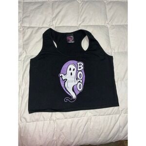 Too Fast Boo Ghost Crop Tank Top Black Purple Halloween Goth Racerback Womens